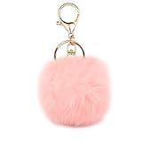 jtkdxqs Pom Pom Keychain Soft Artificial Rabbit Fur Plush Fluffy Ball Key Ring for Women,pink a