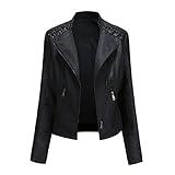 MODFUL Women's Faux Leather Moto Jacket Casual Short Solid Color PU Biker Coat with Pockets(Black,Large)