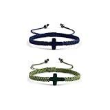 Adjustable Handmade Cross Braided Rope Bracelet for Christian Colorful Matching Couple Charm Jewelry Inspirational Religious Woven Bracelet Birthday Easter Thanksgiving Christmas Gifts-Green Blue