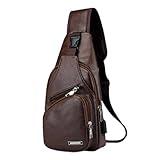 Generic Todays deals, Crossbody Bag Leather Sling Bag Shoulder Backpack Small Leather Crossbody Sling Bag with USB Charge Port (Brown)