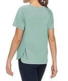 THE GYM PEOPLE Women's Short Sleeve Workout Shirts Breathable Yoga T-Shirts with Side Slits Athletic Tee Tops Light Green