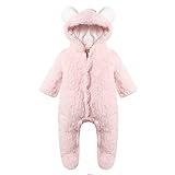 Camidy Newborn Baby Girl Boy Cute Bear Ear Warm Fleece Hooded Jumpsuit Romper Snowsuit (0-3 Months, Pink)