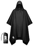 SaphiRose Hooded Rain Poncho Waterproof Raincoat Jacket for Men Women Adults (Black)