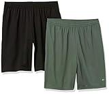 Amazon Essentials Men's Performance Tech Loose-Fit Lightweight Shorts (Available in Big & Tall), Pack of 2, Black/Olive, Large