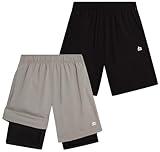 RBX Boys Shorts - 2 Pack Basketball Shorts with Compression Liner and Pockets - Gym and Running Boys Athletic Shorts (8-16), Size 14-16, Griffin Black