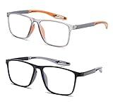 JOON-joon Reading Glasses Men 2 Pairs Sports Style Comfortable and Flexible Blue Light Blocking Readers for Men+1.0