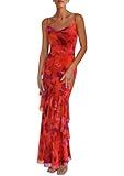 PRETTYGARDEN Maxi Dresses for Women 2025 Summer Tiered Floral Beach Sundress Spaghetti Strap Wedding Guest Long Dress (Floral Rust Red,X-Large)