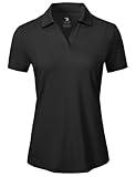 BGOWATU Women's Short Sleeve Golf Tennis Polo Shirts V Neck Collared Workout Tops UV Protection Dry Fit for Summer Black 2X