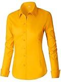 CUNLIN Pastel Gold Yellow Button up Shirt Women Blouse Blouses for Womens Tops Dress Shirts Down Long Sleeve Dressy Casual Gold Yellow M