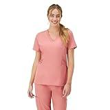 Hanes Women's Healthcare Top, Moisture-Wicking Stretch Scrub Shirts, Ribbed Side Panels, Rose Ranch Pink, 2X Large