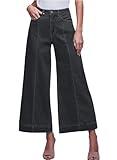 Sidefeel Women's Wide Leg High Waisted Jeans Stretchy Baggy Barrel Denim Pants Size 14 Black