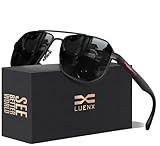 LUENX Aviator Sunglasses for Men Square Polarized Polygon Black Lens Matte Black Frame - UV 400 Protection with Accessories