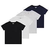 Sezzit Boys 4-Pack Solid Color T-Shirts - Sizes 4-18 Tee Shirts - Essential Wardrobe Staples for Active Boys. Ideal for School, Play, Camp, Spring and Summer- Black, White, Gray, Navy