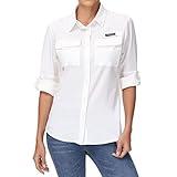 BASSDASH Women's UPF 50 Long Sleeve Fishing Hiking Button Down Shirt Performance Quick Dry FS21W White