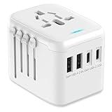 JMFONE International Power Plug Adapter, Universal Travel Adapter with 2 USB-C & 2 USB-A Ports and Multi AC Sockets, All-in-One Worldwide Travel Outlet Charger Adapter for EU US UK AU 200+ Countries