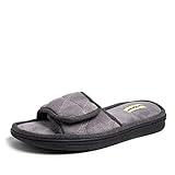 Dearfoams Men's Indoor/Outdoor Adjustable Machine Washable Memory Foam Terry Slide Slipper, Medium Grey (Quilted), 11-12