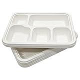 [100 Pack] Square Disposable Trays – Biodegradable & Compostable, Paper Plates for Meals, Catering, School Lunch, Microwave & Freezer Safe (5 Compartment)
