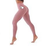 CHARMKING High Waisted Leggings for Women Soft Tummy Control Pants Non See Through Workout Yoga Pants for Running Reg & Plus Size(Pink, Small-Medium,Pocket)