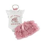 Ysfanwuxi Baby Girl 1st Birthday Outfit My First Rodeo Shirt Romper and Tulle Tutu Skirt Set Headband 3Pcs Cake Smash Clothes (White, 12-18 Months)