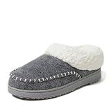 Dearfoams Women's Nyla Felted and Plaid Moc Toe Clog Slipper, Light Heather Grey, 9-10