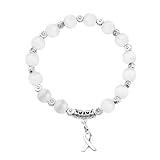 CENWA Lung Cancer Awareness Ribbon White Beads Bracelet Lung Cancer Awareness Gift For Her (white br)