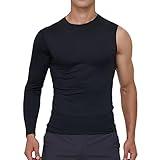 Smatstyle Men's Compression Shirts Single Arm Long Sleeve Basketball Athletic Workout Shirt Tops Baselayer Undershirt (US, Alpha, Large, Regular, Regular, Black-Right)