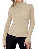 Mock Neck Tops for Women Basic Long Sleeve Slim Fitted Turtle Neck Shirts Business Casual Thermal Underwear(Apricot,Medium)