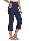 Willit Women's Yoga Capris Pants High Waist Leggings Crop Athletic Exercise Workout Capris Straight Leg 21" Navy Blue M