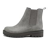 Soda Pilot ~ Women Lug Sole Low Heel Chelsea Fashion Ankle Bootie w/Double Elastic Gore (GREY NUBUCK, us_footwear_size_system, adult, women, numeric, medium, numeric_9)