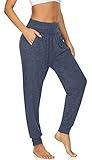 UEU Women's High Waist Casual Yoga Joggers Pants Loose Fitting Sweats Workout Lounge Fitness Exercise Pants with Pockets(Heather Navy, L)