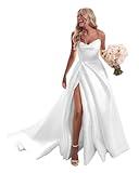 GUKARLEED Modest Corset Bride Wedding Dresses for Women Strapless Long White Prom Dresses Ball Gowns with Slit US 14