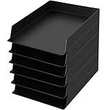 Wenqik 6 Pcs Stackable Paper Trays Rectangular Plastic Desk Tray Holder Desktop Document File Paper Organizer Plastic Storage Letter Tray for Office Classroom, Black