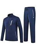 MoFiz Men's Casual Athletic Tracksuit Long Sleeve Sweatsuit Set Full Zip Running Jacket and Pants 2 Piece Outfits Gym Navy L