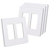 CML Matte White Decorator Screwless Wall Plate, 2-Gang Outlet Covers, 4 Pack Decorative Light Switch Plates, Scratch and Impact Resistant, Polycarbonate, Standard Size 4.68” X 4.72”