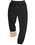 Yeokou Men's Casual Warm Sherpa Lined Elastic Waist Pant Trousers Joggers (Medium, Black-Ribbed Cuff)