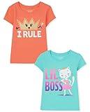 The Children's Place baby girls and Toddler Short Sleeve Graphic T- 2-pack T Shirt, Lil' Boss/ I Rule, 12-18 Months US