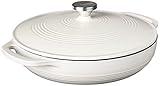 Lodge 3.6 Quart Enameled Cast Iron Oval Casserole With Lid– Dual Handles – Oven Safe up to 500° F or on Stovetop - Use to Marinate, Cook, Bake, Refrigerate and Serve – Oyster White