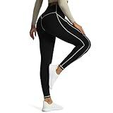 Aoxjox Workout Leggings for Women High Waisted Exercise Athletic Gym Fitness Yoga Lined Leggings 26'' (Black/Mink, Medium)