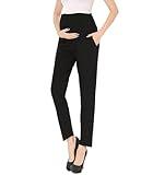 Alina Mae Maternity Pants Work Over The Belly with Pockets, Womens Pregnancy Dress Pants Office Clothes Trousers Stretch Summer (Black, Large (Size 12-14))