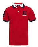 Tommy Hilfiger Boys Short Sleeve Stretch Ivy Polo Collared Shirt, Signature Embroidered Logo, Regal Red, 03 Regular