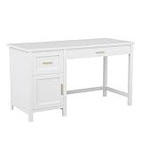 Martha Stewart Hutton Shaker Style Home Office Desk with Storage in White with Polished Brass Hardware