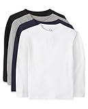 The Children's Place baby boys And Toddler Long Sleeve Basic Layering T-shirt T Shirt, Black/H Smoke/New Navy/White 4 Pack, 3T US