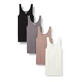 Amazon Essentials Women's Slim-Fit Tank, Pack of 4, Black/Dusted Pearl/Grey/White, Large