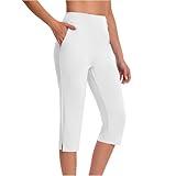TIGENA Capri Pants for Women High Waisted Pull On Dress Pants Slim Straight Leg Stretchy Waist Capris Trousers 2025 White