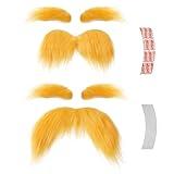 woxafo 2 PCS Yellow Mustache and Eyebrows with Spare Tape, 2 Novelty Realistic Yellow Fake Mustache Beard and Eyebrows for Adults, Halloween Cosplay Costume Party Favors