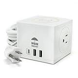 Power Strip Cube by WBM, 10A Surge Protector Wireless Charger Station, 2 AC Outlets, 2 USB Ports & Type C Plug with Heavy-Duty Extension Cord 6ft, Home Office Supplies, Dorm Room Essentials, White