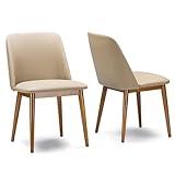 Baxton Studio Lavin Mid-Century Faux Leather Dining Chair, Walnut Light Brown and Beige, 2/Set (115-2PC-6135-HT)