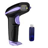 NADAMOO Wireless Barcode Scanner 328 Feet Transmission Distance USB Cordless 1D Laser Automatic Barcode Reader Handhold Bar Code Scanner with USB Receiver for Store, Supermarket, Warehouse - Violet