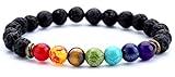 Hamoery Men Women 8mm Lava Rock 7 Chakra Beads Chakra Bracelet Braided Rope Natural Stone Yoga Bracelet Bangle