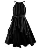 Black Dress for Teens 12-14 Black Graduation Prom a Line Halter Neck Kids Elegant Sleeveless Ruffle Tiered Dresses
